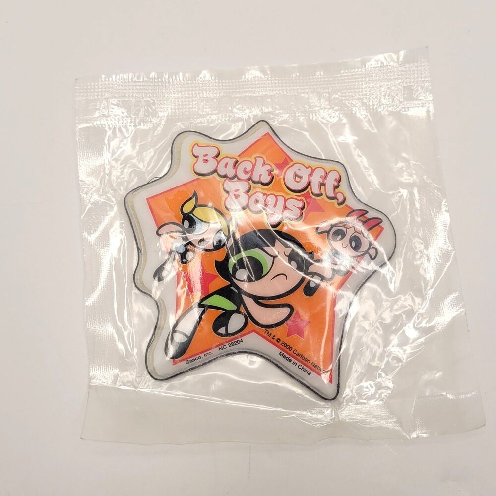 VTG 2000 Cartoon Network Powerpuff Girls Back Off Boys Puffy Magnet NEW
